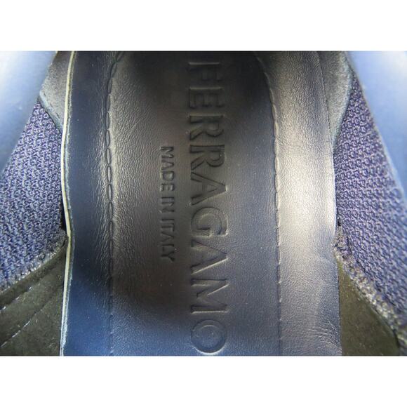 NIB FERRAGAMO DARK BLUE NIMA MESH LEATHER LOGO LOW SNEAKERS US 9.5 42.5 ITALY